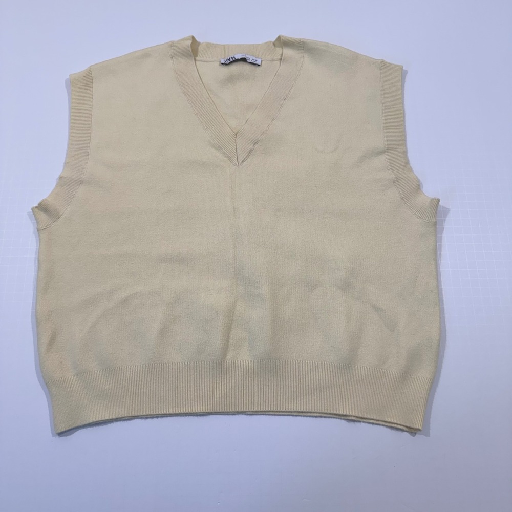 Zara Sweater Vest Women Large Yellow V-Neck Knit Sleeveless Pullover